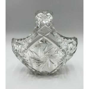 Vintage Violetta Poland 24% Lead Crystal Basket Cut Glass Starburst Candy Dish